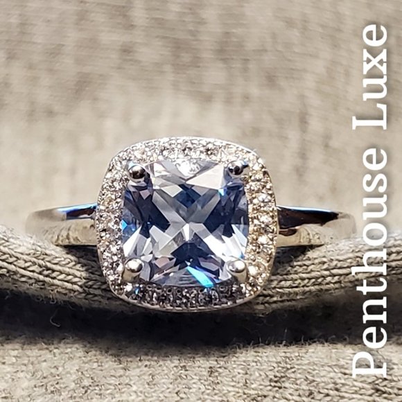 Penthouse Luxe Jewelry - SOLID 925 Sterling Silver Aquamarine Halo Ring